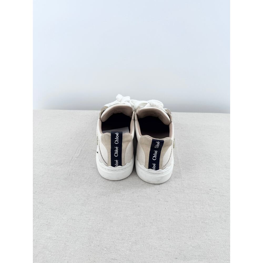 Chloe Lauren Logo Embroidery Canvas and Suede Sneakers White Women's EU 38 - Picture 7 of 11